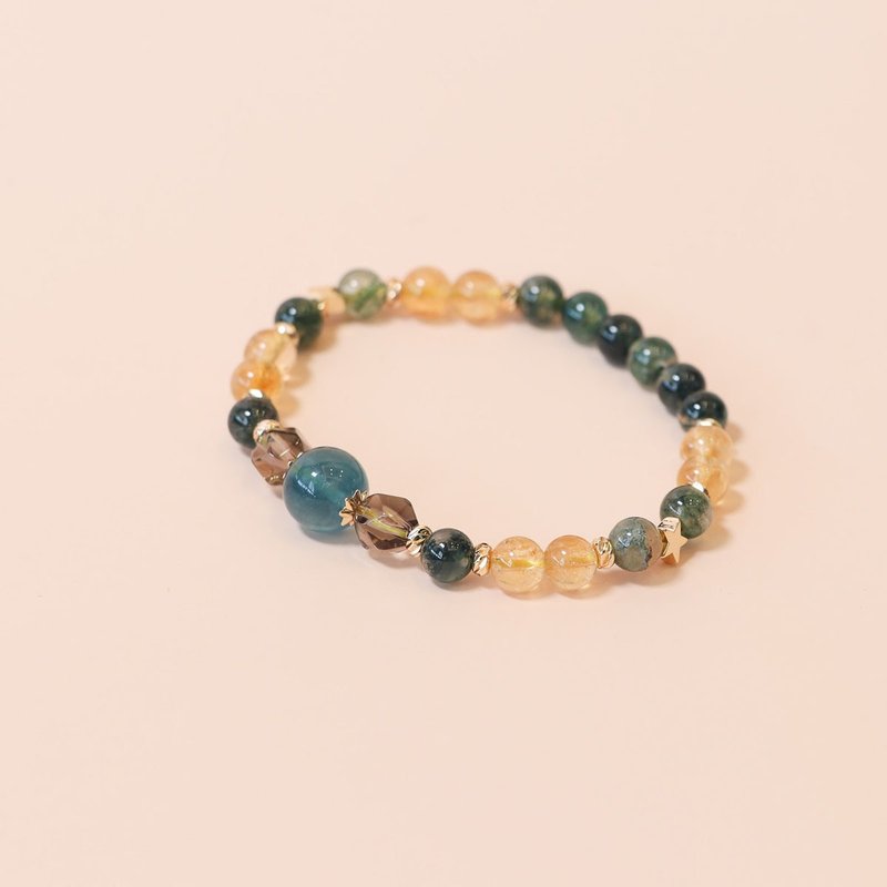 Constellation Gemini Double Star Golden Willow Green Teal Stone Tea Crystal Water Grass Agate Crystal Bracelet - Bracelets - Crystal Multicolor