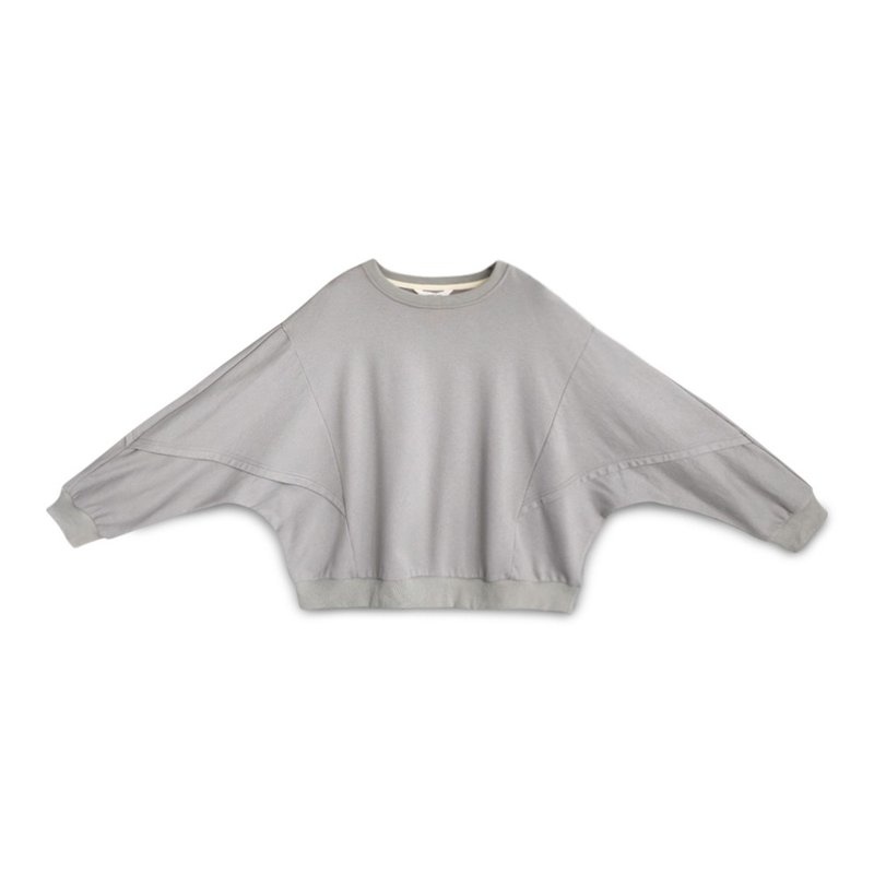 [Simply Yours] Stitched bat sleeves University T Gray F - เสื้อผู้หญิง - ผ้าฝ้าย/ผ้าลินิน สีเทา