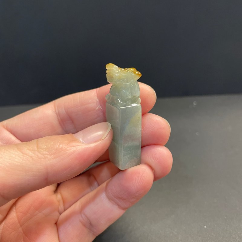 瀚玉珠寶 天然A貨翡翠印章  蜜糖黃翡翠印章 印紐  緬甸玉印 貔貅 - 其他 - 玉石 