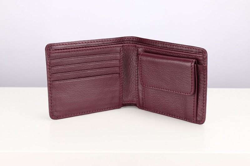 W004 Wallet+Coin pocket - Red wine - Genuine leather