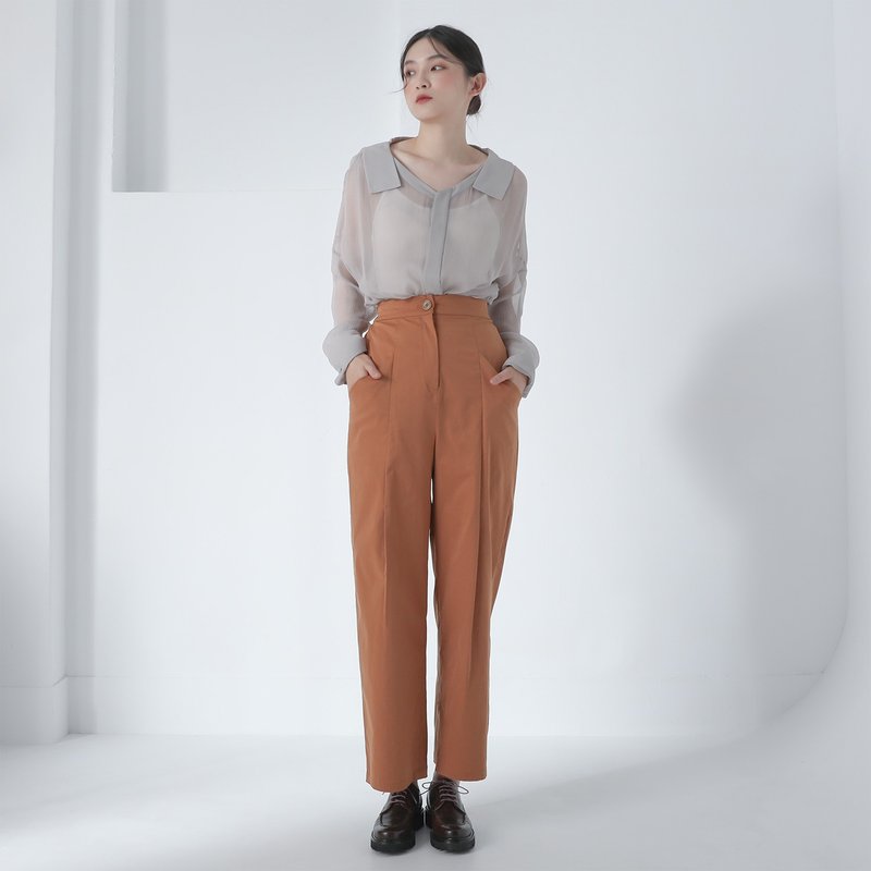 [Classic Original] Suixing_Slim wide Brown - Women's Pants - Polyester Brown