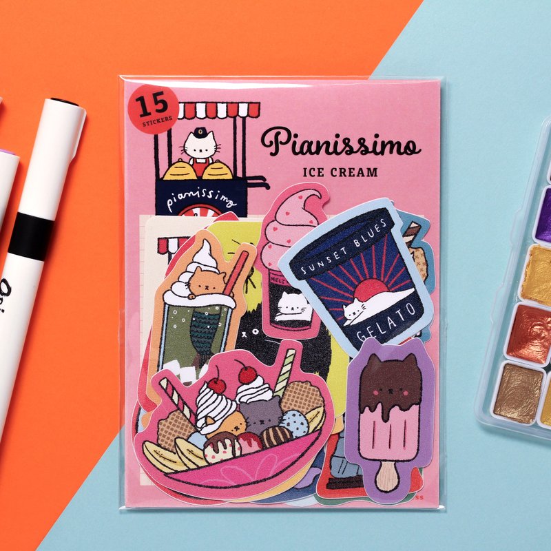 Pianissimo Pianissimo Ice Cream - Set of 15 Waterproof Stickers - 貼紙 - 塑膠 粉紅色