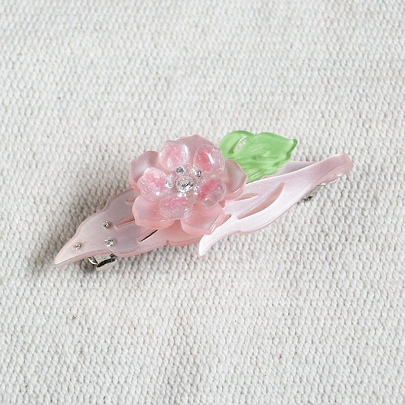 Colorful flower enamel, Painted acrylic automatic clip, Flat clip, Hairpin - Pink - เครื่องประดับผม - อะคริลิค สึชมพู