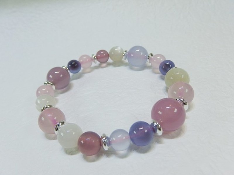 "Soothing color" - purple chalcedony + pink chalcedony + blue chalcedony + moonlight stone sterling silver hand Hong Kong original design - Bracelets - Gemstone Purple