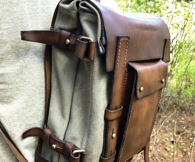 Leather Canvas Backpack Sling Backpack Messenger Bag Satchel