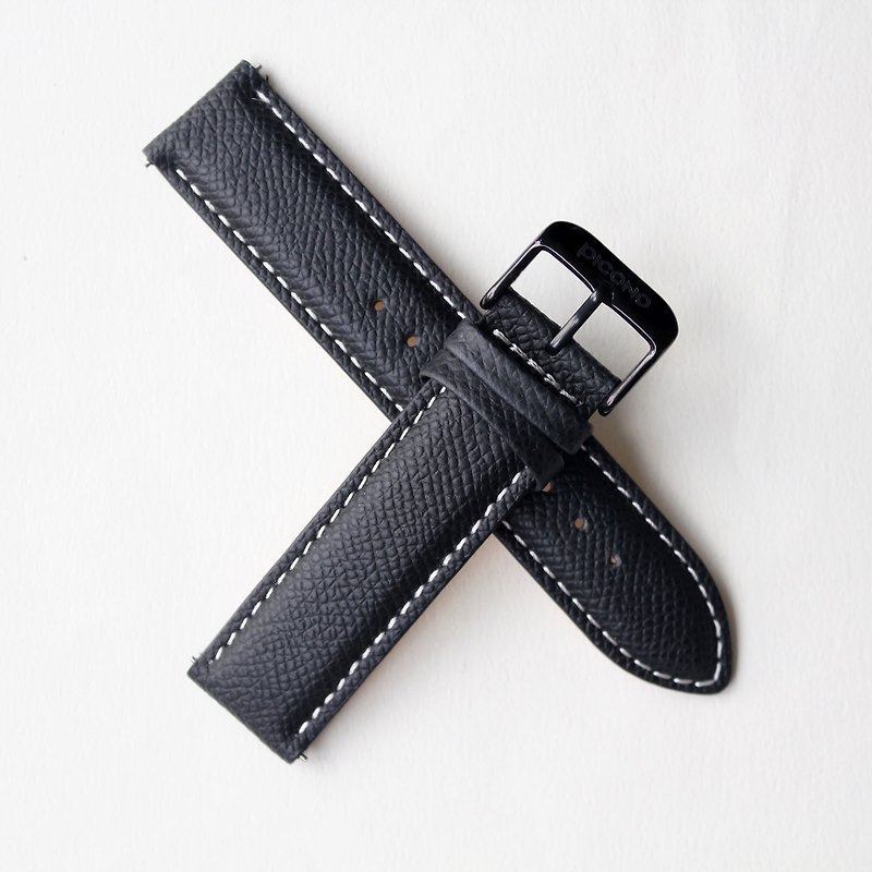 【APPLE Watch】Embossed black leather strap / 20mm-white - Watchbands - Genuine Leather Black