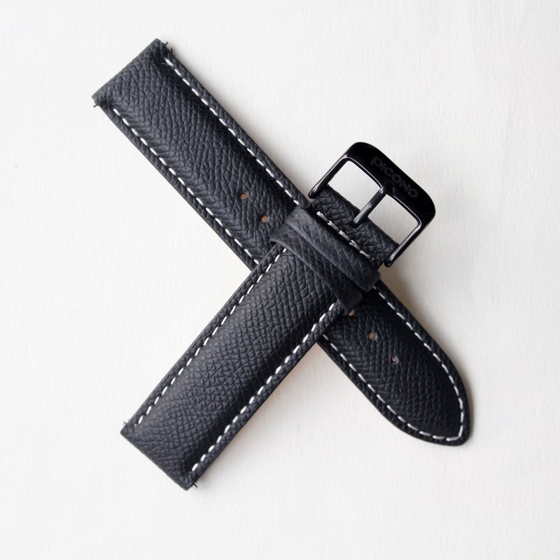 【APPLE Watch】Embossed black leather strap / 20mm-white - สายนาฬิกา - หนังแท้ สีดำ