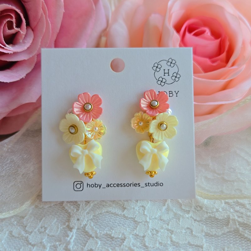 奶油甜心 手工耳環 花 耳環/耳釘/耳夾 原創 手作 送禮 愛心 - 耳環/耳夾/耳骨夾 - 不鏽鋼 黃色