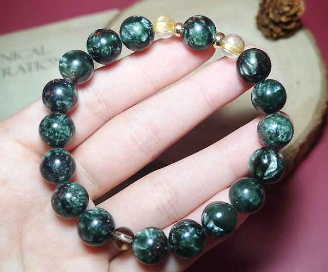 Natural Seraphinite Bracelet 绿龙晶  3608g 114mmbead 17 beads  Huangs  Jadeite and Jewelry Pte Ltd