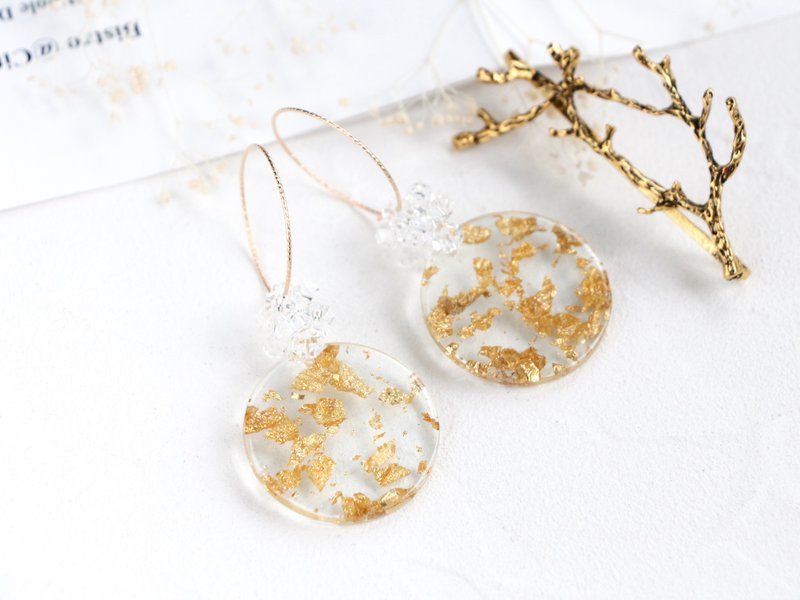 14kgf- crystal clear bijou hoop pierced earrings - 耳環/耳夾/耳骨夾 - 貴金屬 透明