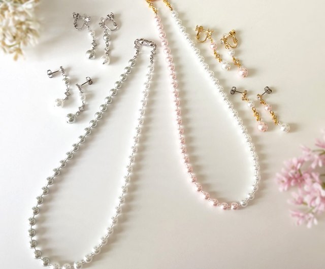 Two colors pearl necklace/Gray】パールネックレス バイカラー セパレート アシンメトリー グレー 入学式 卒業式 結婚式  - ショップ tinies ネックレス - Pinkoi