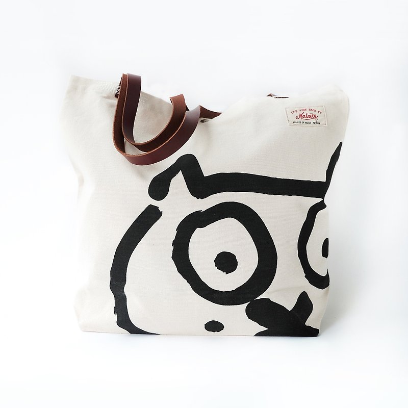 TOTE BAG retro personality original DIY handmade shoulder canvas green bag cat - กระเป๋าถือ - ผ้าฝ้าย/ผ้าลินิน 