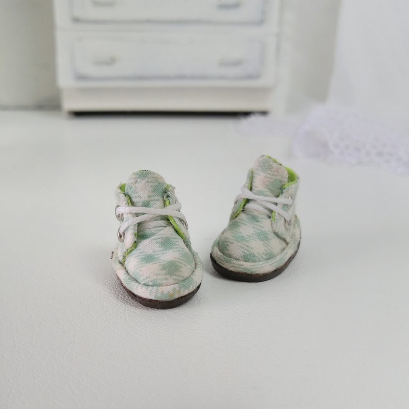 Shoes handmade Blythe doll. Green boots lace up for Blythe dolls. Clothes Blythe - ตุ๊กตา - ผ้าฝ้าย/ผ้าลินิน 