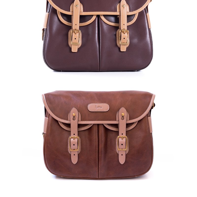 Patina leather handmade custom hunting bag Harry poor bag - Messenger Bags & Sling Bags - Genuine Leather Multicolor