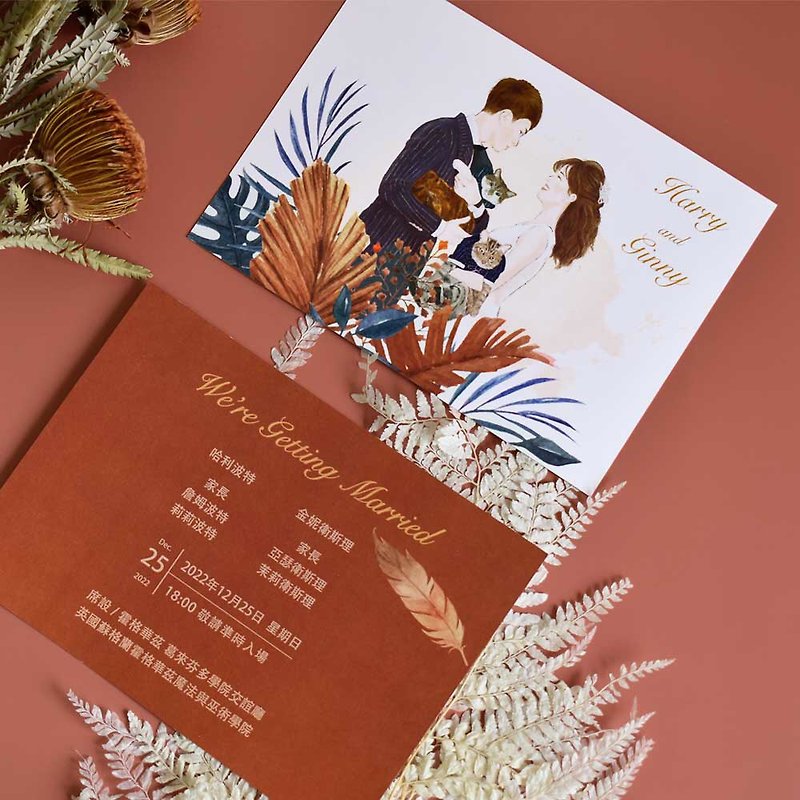 Customized hand-painted portrait wedding invitation-Bohemian romance - การ์ดงานแต่ง - กระดาษ 