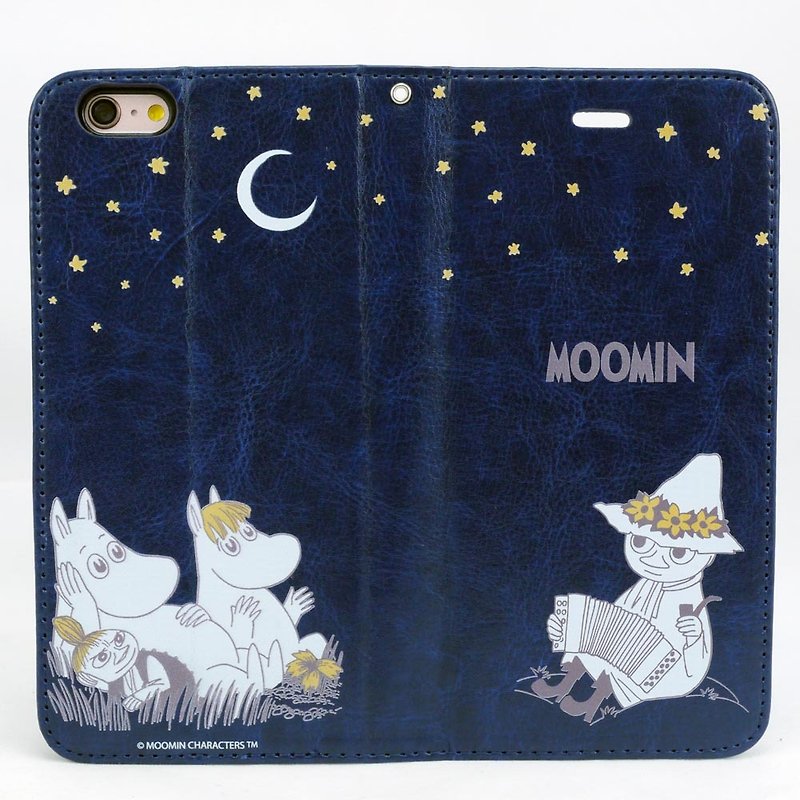 Moomin Genuine License-Midsummer Night Leather Phone Case - เคส/ซองมือถือ - หนังเทียม สีน้ำเงิน