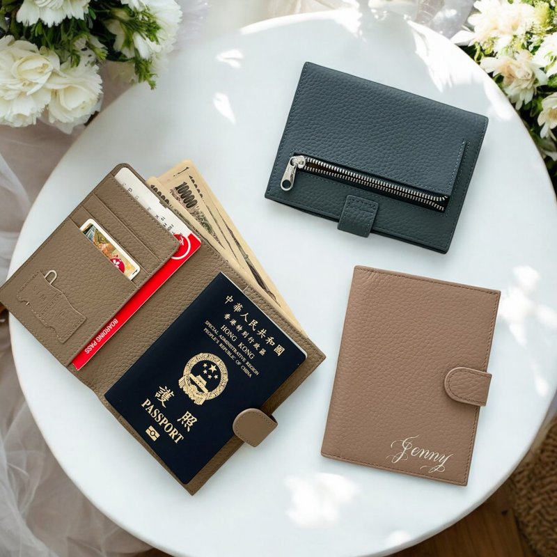 Customized calligraphy name travel passport leather case genuine leather cowhide leather multi-function RFID - Passport Holders & Cases - Genuine Leather Khaki