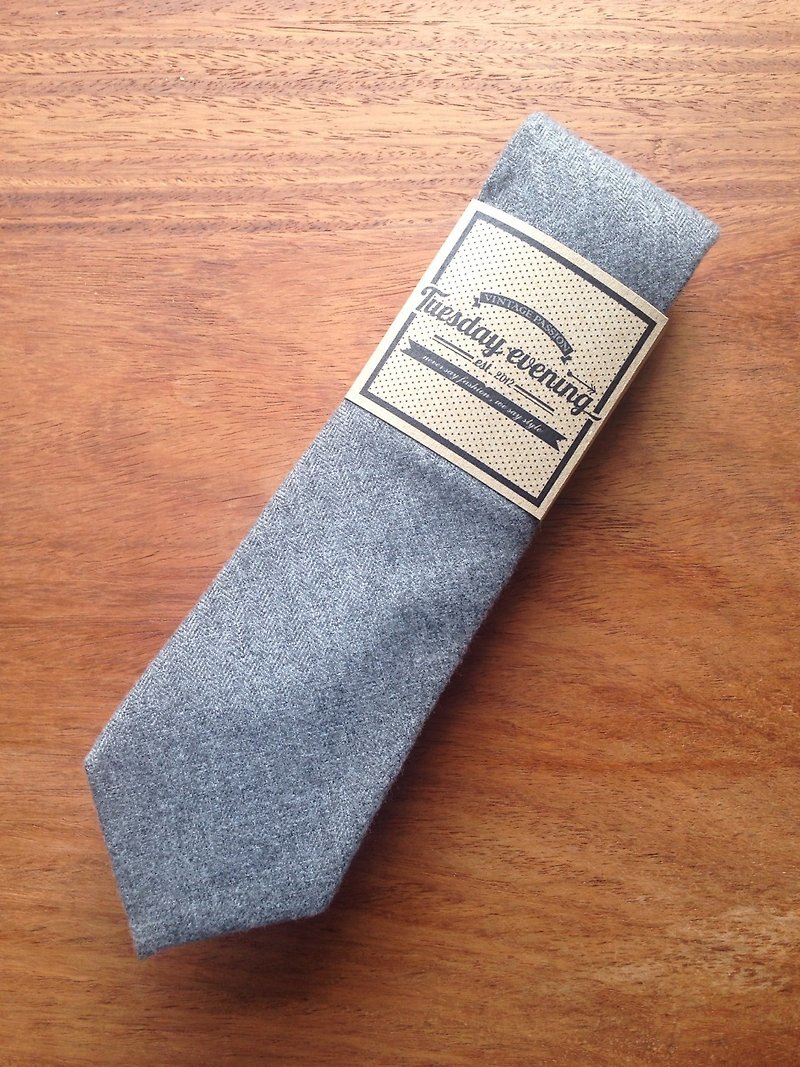 Necktie Grey Wool - 領帶/領帶夾 - 棉．麻 