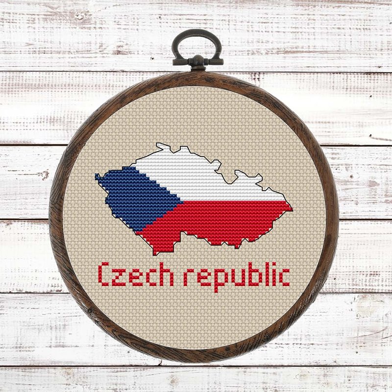 Czech republic Map Cross Stitch pattern modern, Czechia Flag Xstitch chart PDF - 手工藝教學/工具書 - 其他材質 