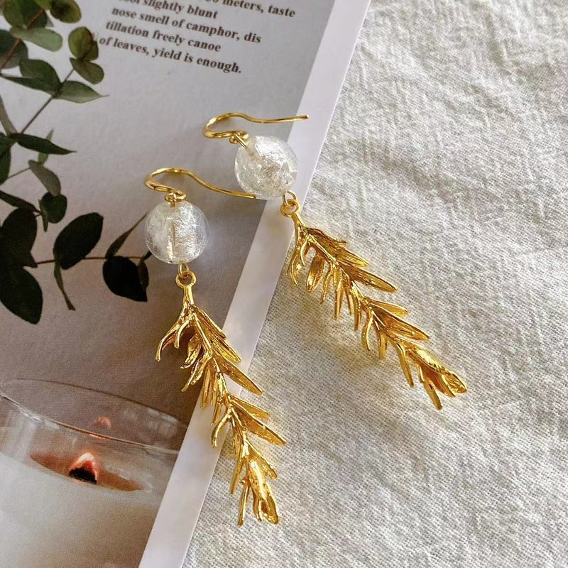 [Cinnamonmon Fragrance Jewelry] Branch and Leaf Earrings - Earrings & Clip-ons - Glass 