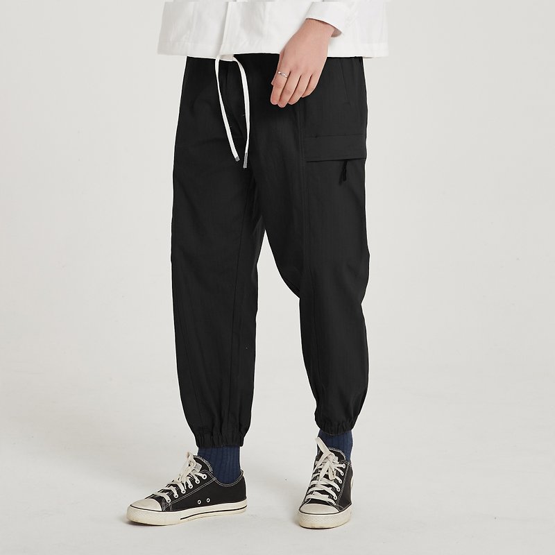 Functional Jogger Pants/Unisex/Chino/Trousers - กางเกงขายาว - ผ้าฝ้าย/ผ้าลินิน สีดำ