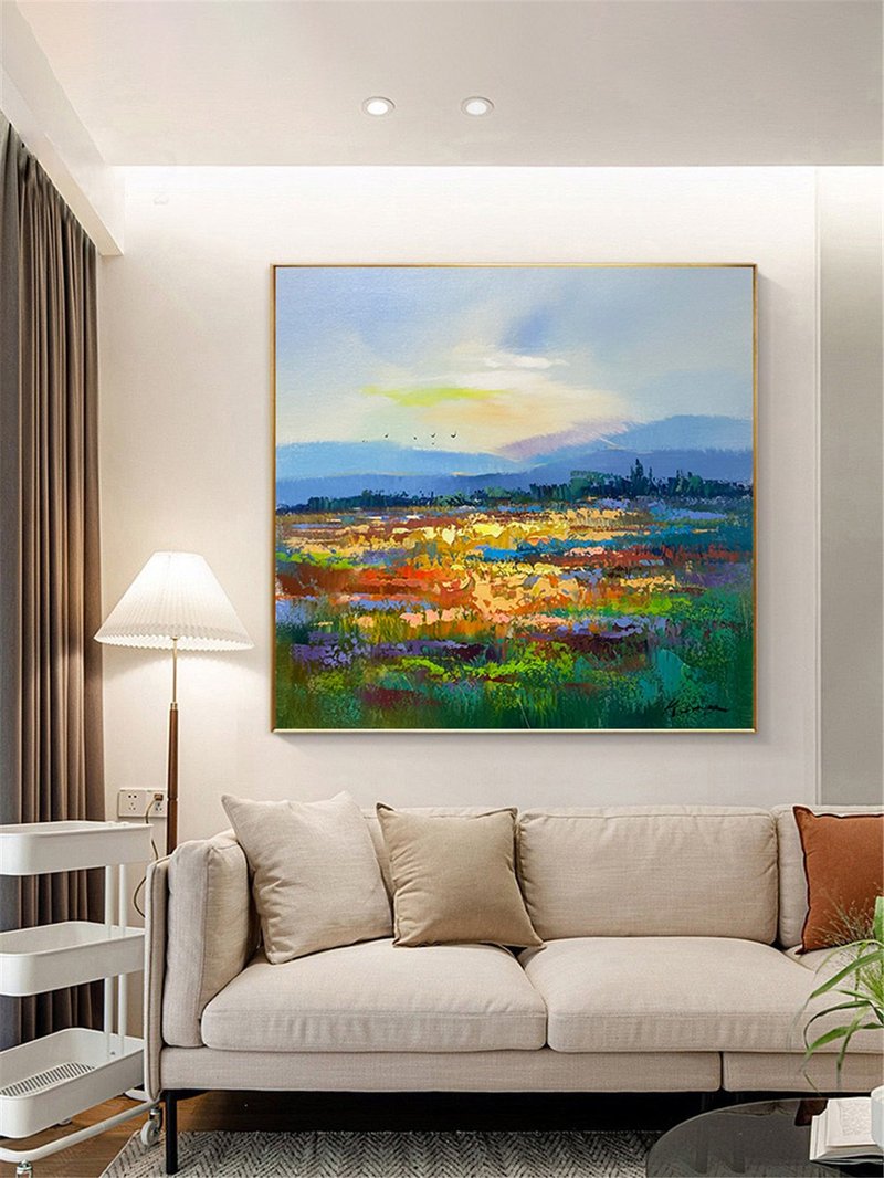 Scenery Painting Abstract Canvas Wall Art Living Room framed acrylic texture art - โปสเตอร์ - ลินิน 