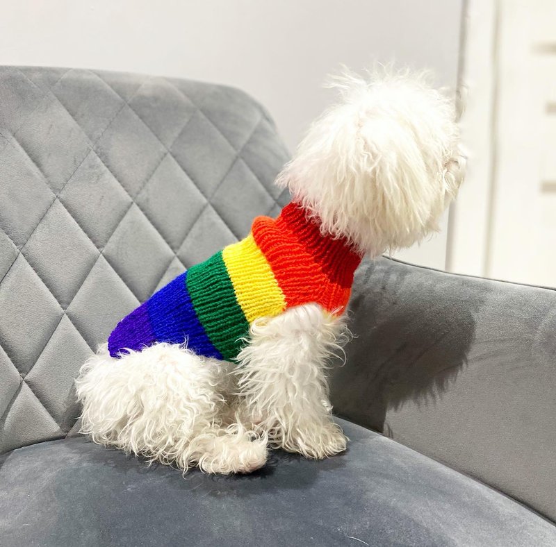 Rainbow dog sweater , Maltese clothes , Yorkie clothes , chihuahua clothes - ชุดสัตว์เลี้ยง - ขนแกะ หลากหลายสี