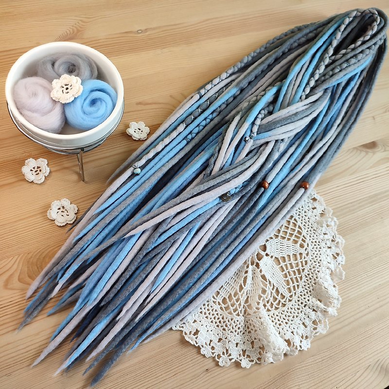 Wool Hair Accessories Multicolor - Wool Dreadlock Extensions Silver Gray Blue Dreads Gothic Lolita Witch Kawaii