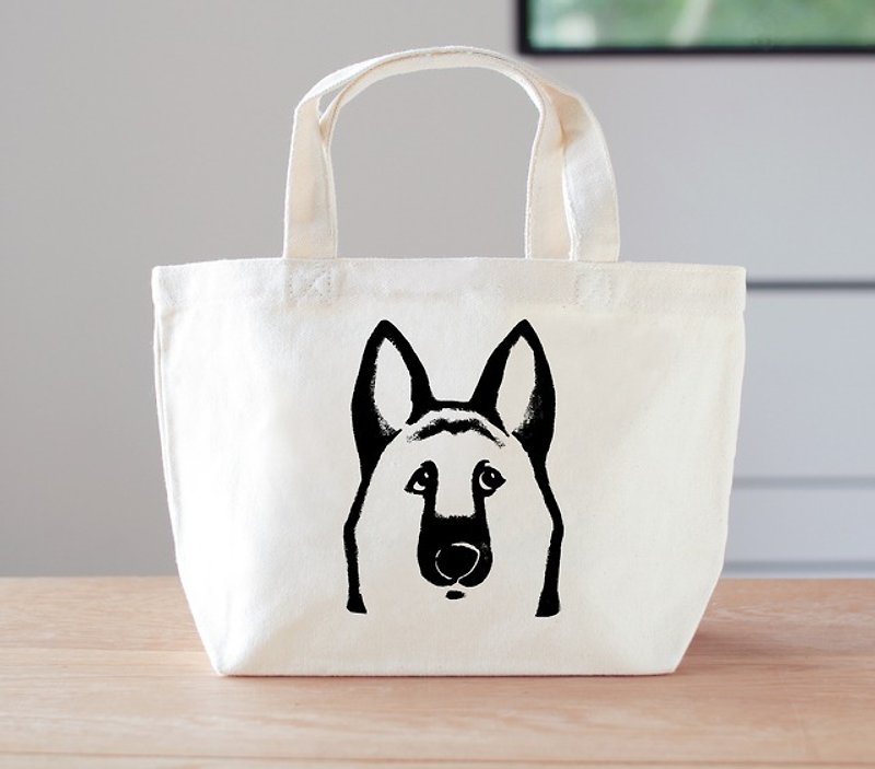 Shepherd mini bag lunch bag dog - กระเป๋าถือ - ผ้าฝ้าย/ผ้าลินิน ขาว