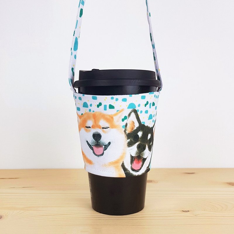 Shiba Inu Shuangbao environmental protection cup holder/beverage bag/animal pet shape - ถุงใส่กระติกนำ้ - วัสดุอื่นๆ สึชมพู