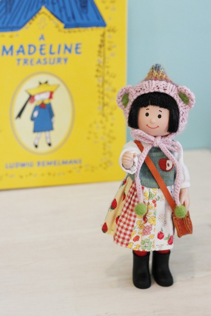 小頭娃Licca莉卡、爛草莓尺寸手工編織美麗諾羊毛段染小熊娃帽 - 帽子 - 羊毛 多色