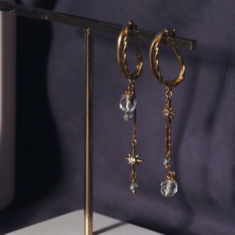 Asymmetric Meteor Glass Bead Ear Bone Clip-Sold as a pair - Earrings & Clip-ons - Copper & Brass Gold