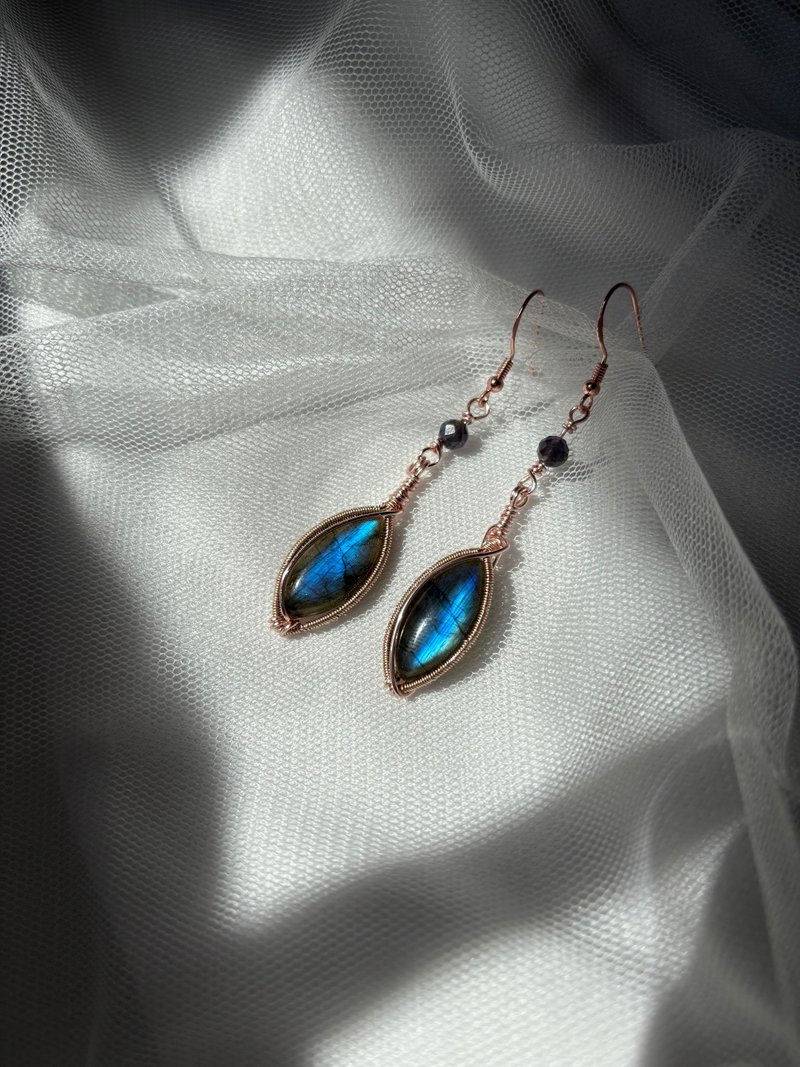 珍飾 - 拉長石耳環 - 耳環/耳夾/耳骨夾 - 水晶 