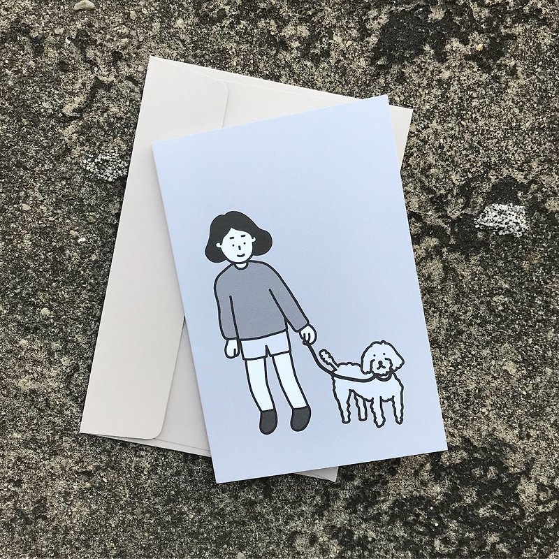 greeting card | walking with poodle - 卡片/明信片 - 紙 灰色