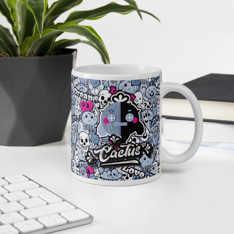 陶瓷馬克杯 Glossy Mug | 塗鴉世界的機器仙人掌 - 其他杯子 - 陶 灰色