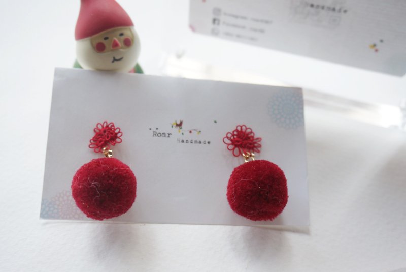Handmade Tatting Earrings, Lace Earrings, Christmas - ต่างหู - ผ้าฝ้าย/ผ้าลินิน สีแดง