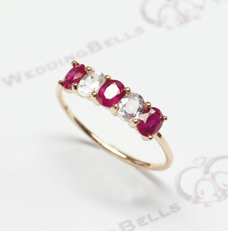 18K Rose Gold / Ruby with White Colored Sapphire Stackable Ring (free shipping) - General Rings - Gemstone Red