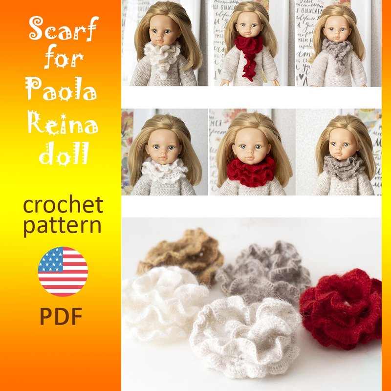 Crochet Pattern in English Scarf For Paola Reina Doll, PDF tutorial DIY - 其他數位商品 - 其他材質 