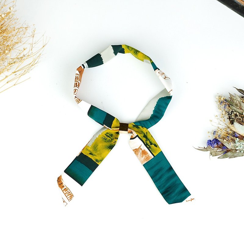 Handmade Hairband Headband scarves scarf - ผ้าพันคอ - ผ้าไหม สีเขียว