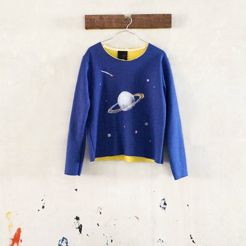 Saturn : Sweater / Long Sleeve Shirt - สเวตเตอร์ผู้หญิง - ผ้าฝ้าย/ผ้าลินิน สีน้ำเงิน