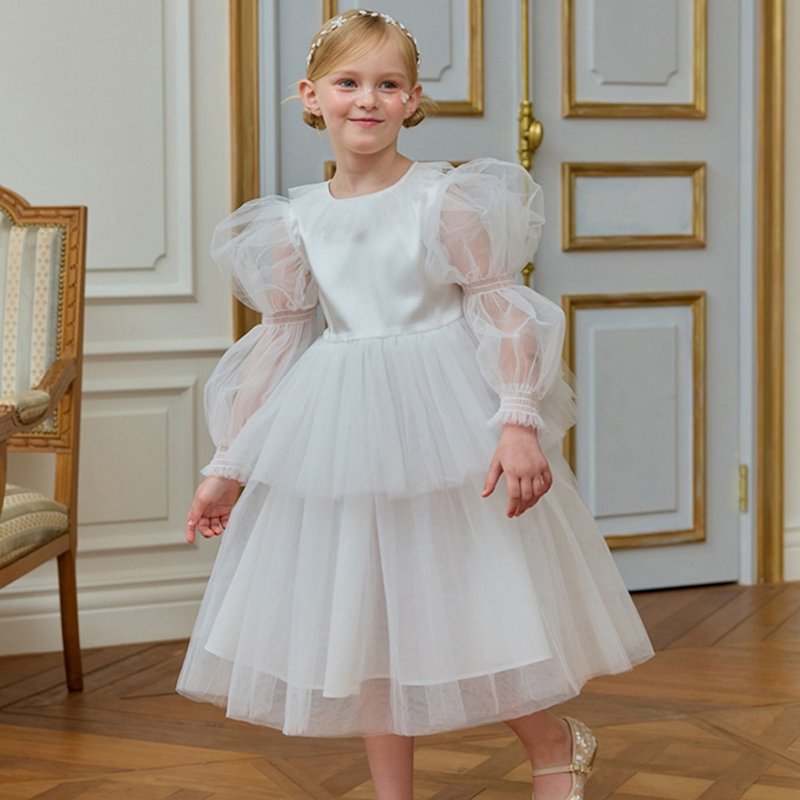 Fog Flower Dress-white - 男/女童禮服 - 其他材質 