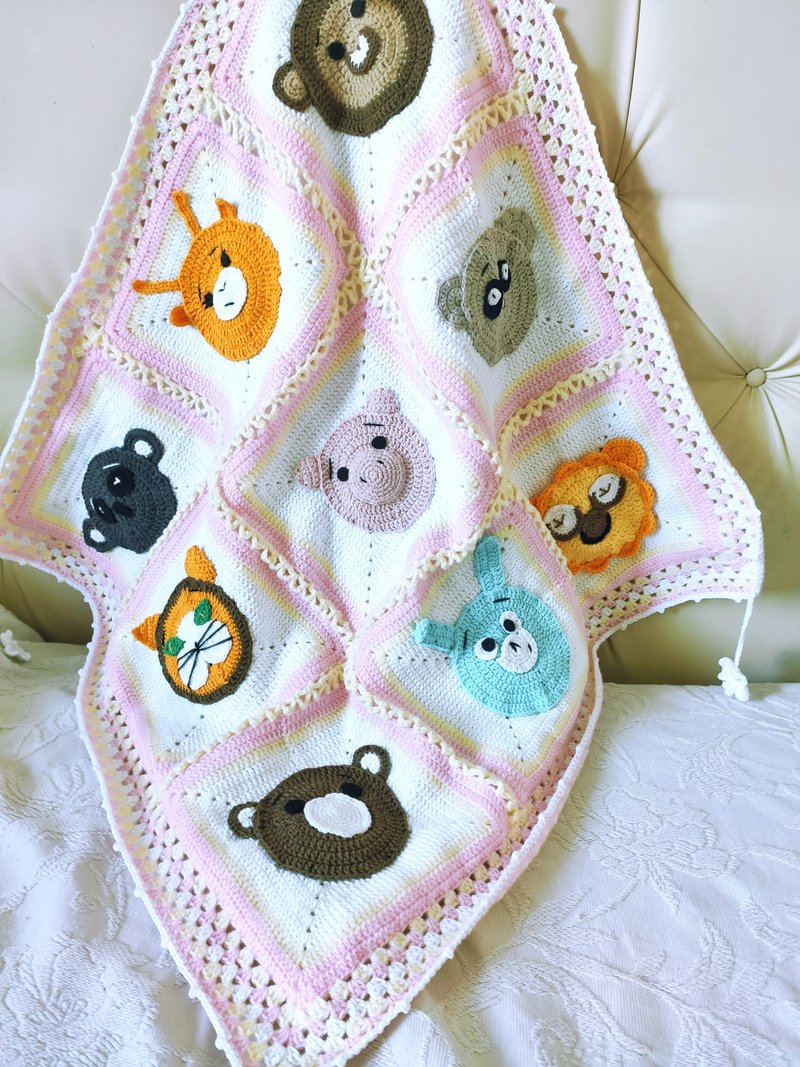 嬰兒毯 嬰兒毯 兒童鉤針毯 針織毯 林地 動物 - 編織/刺繡/羊毛氈/縫紉 - 羊毛 粉紅色