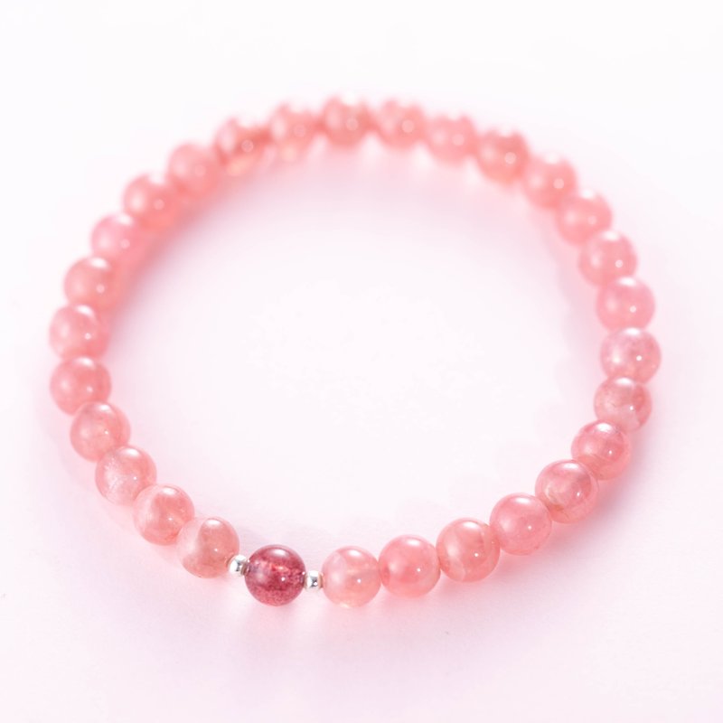 Rhodochrosite,  Strawberry Rose Quartz, 925 Sterling Silver Findings Bracelet - Bracelets - Crystal Red