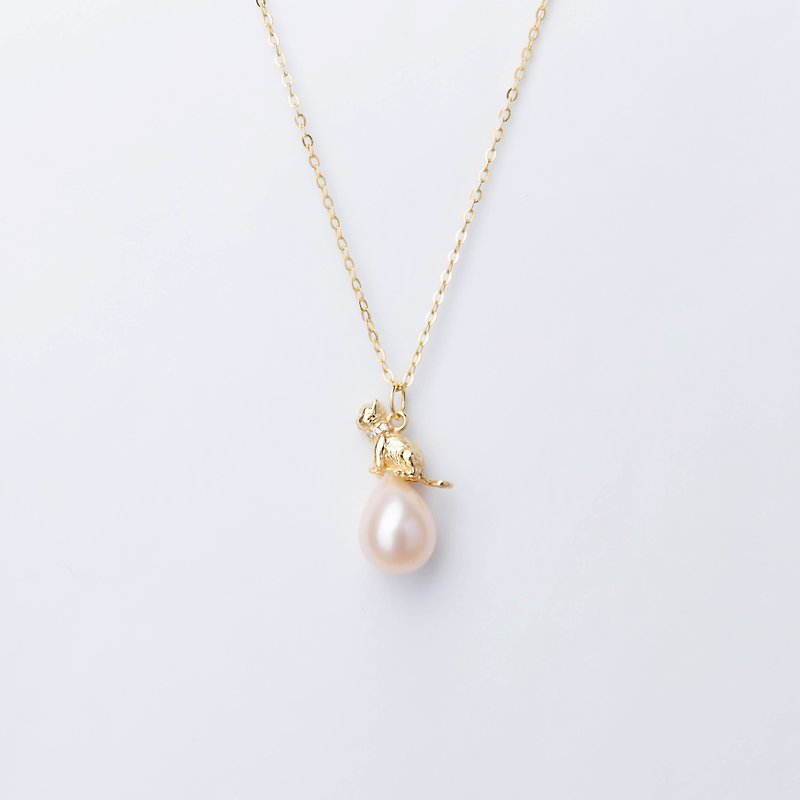 Gatto gioco cat play series-water drop pearl necklace - สร้อยคอ - เงินแท้ 