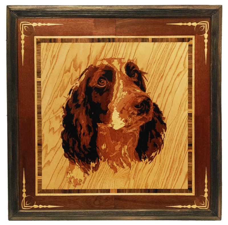 Cocker Spaniel Dog portrait inlay framed mosaic wood panel ready to hang home - 壁貼/牆壁裝飾 - 木頭 橘色