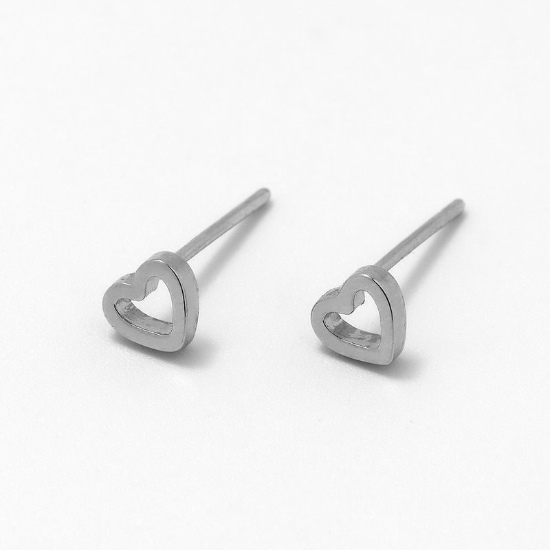 14k gold open heart earrings silver - 耳環/耳夾/耳骨夾 - 銅/黃銅 銀色