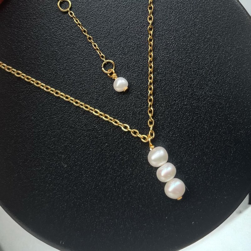 Dainty FreshWater Pearl Pendant Necklace /316L Stainless Steel round Pearl - Necklaces - Pearl Gold