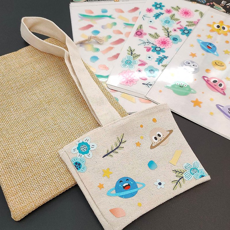 Canvas Cup Covers & Canvas Bags | DIY Gift Exchange Heat Transfer Stickers | Cosmic Whale Flowers - อื่นๆ - ผ้าฝ้าย/ผ้าลินิน หลากหลายสี