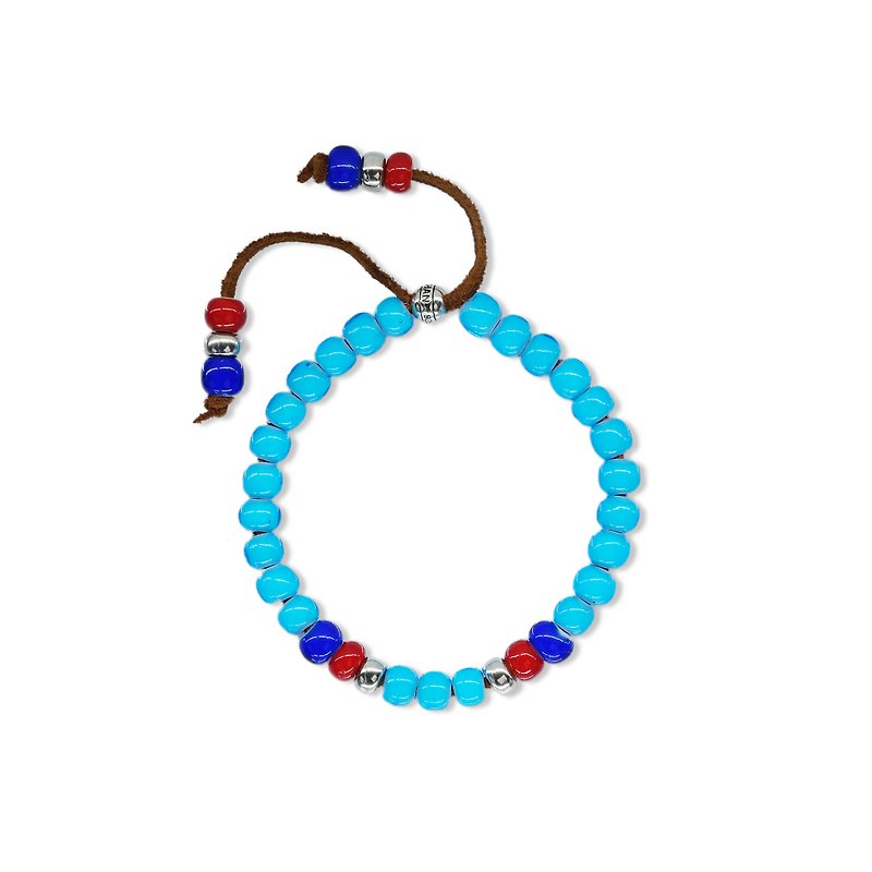 Handmade silver 925 sterling silver glass beads bracelet - Bracelets - Colored Glass Blue