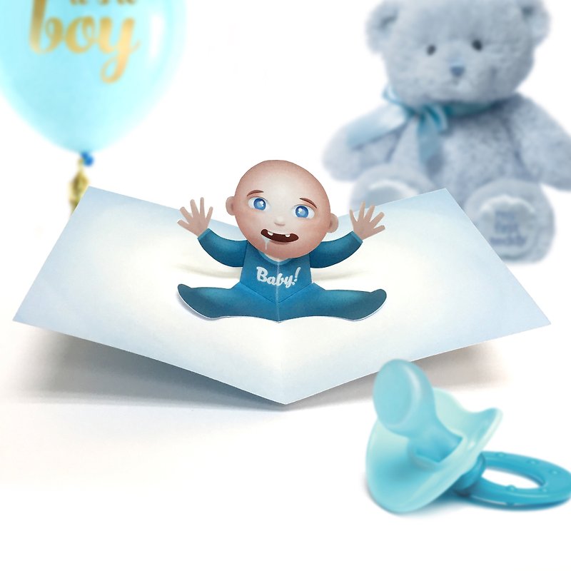 男嬰卡 | 嬰兒生日卡 | 男嬰生日卡 | 嬰兒彈出卡 - 心意卡/卡片 - 紙 藍色